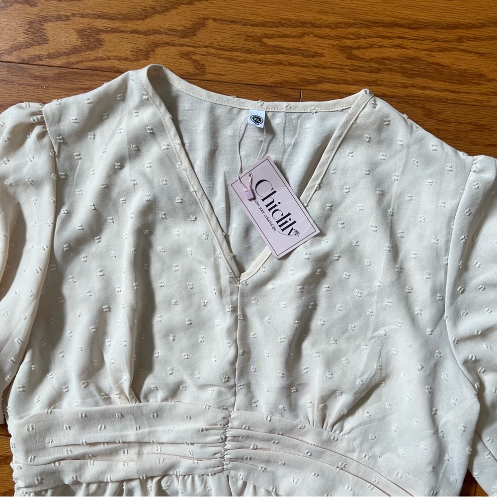 White Midi Dress with Short Sleeves Brand New NWT Chiclily dress xl extra large - Picture 2 of 9